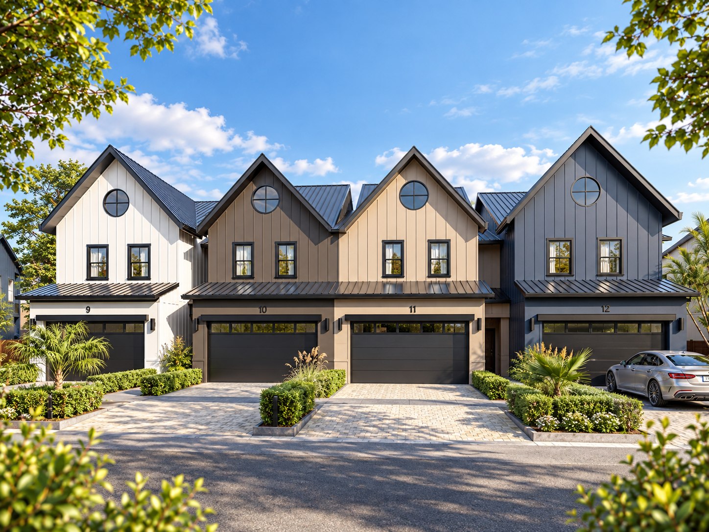 The four townhomes, one in each exterior colour