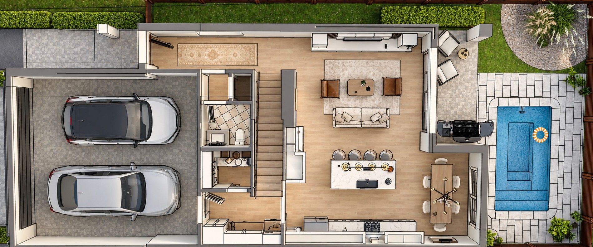 First floor plan with the optional plunge pool