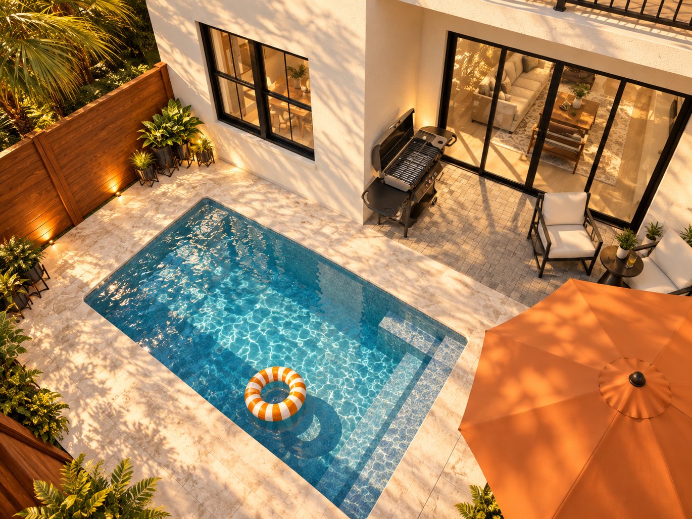 Backyard with the plunge pool from above